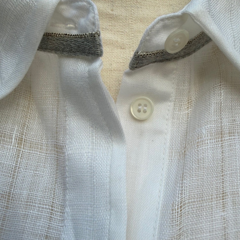 Lafayette 148 New York White Sheer Linen Grid Button Down Shirt Blouse XL - Picture 6 of 11